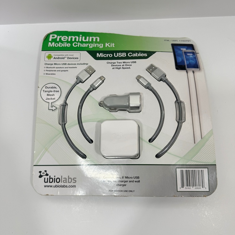 Ubio Labs Premium Mobile Charging Kit Android 6ft Silver New Micro USB 1102701